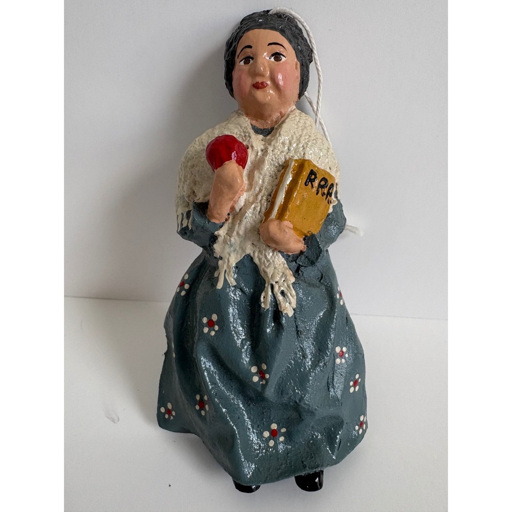 Vintage 1985 Ike Sandy Spillman School Marm Chalkware Ornament Teacher Apple